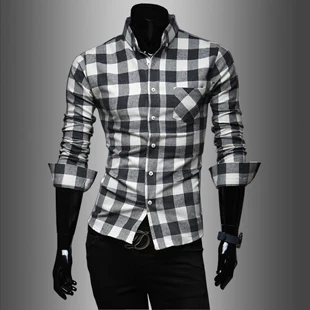 2014 New Classic Mixed Colors Plaid Fashion Slim Fit Long Sleeve Casual Check Shirt M-XXL ZL717 | Мужская одежда