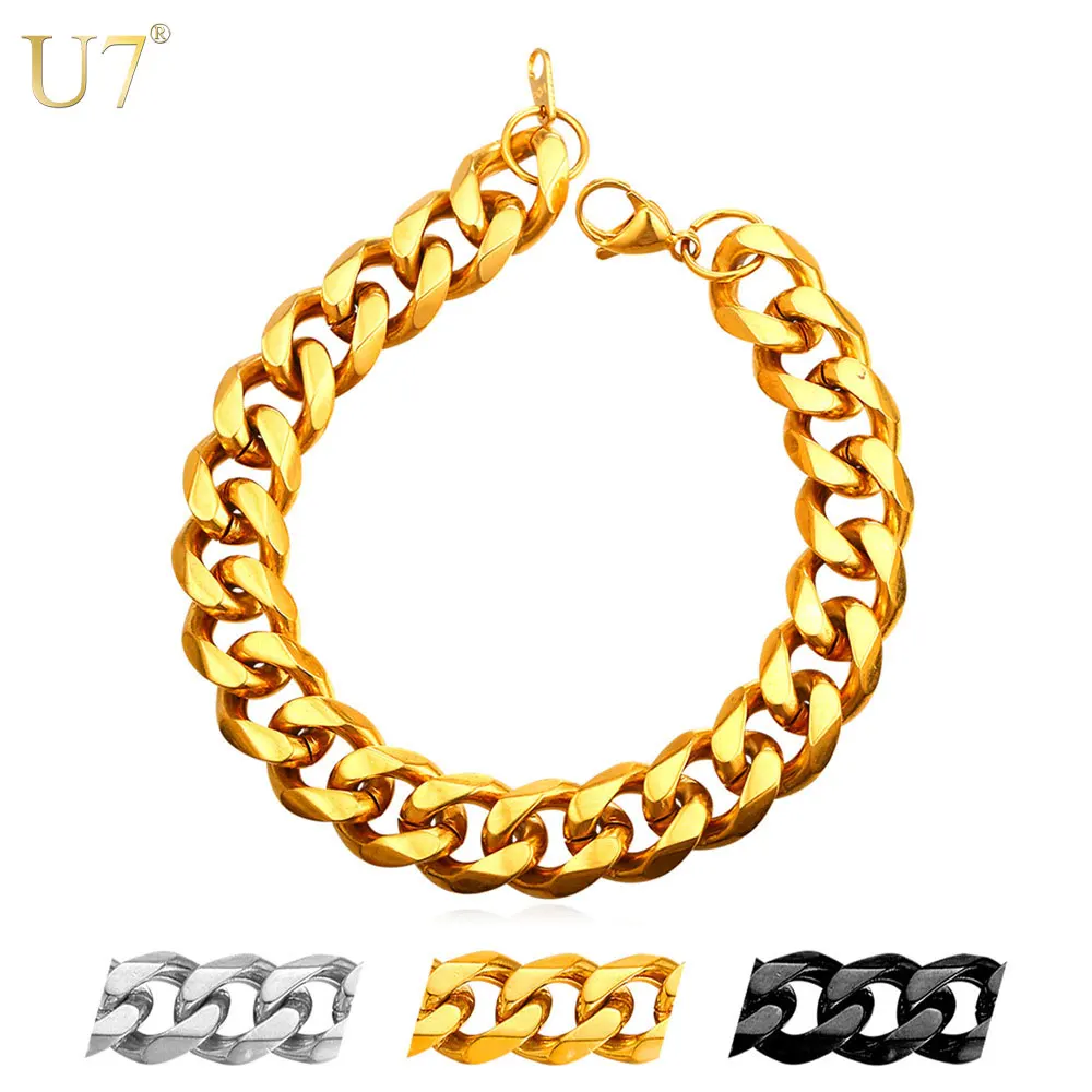 

U7 Cuban Chain Bracelet for Men Women Gold Plated/Black/Stainless Steel Wrist Chain 3/6/9/12mm Sturdy Curb Link Bracelets H1002