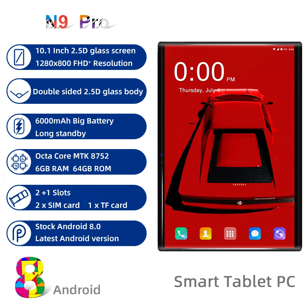 N9 Бесплатная доставка Android 8 0 Восьмиядерный планшетный ПК 10 дюймов 6 ГБ