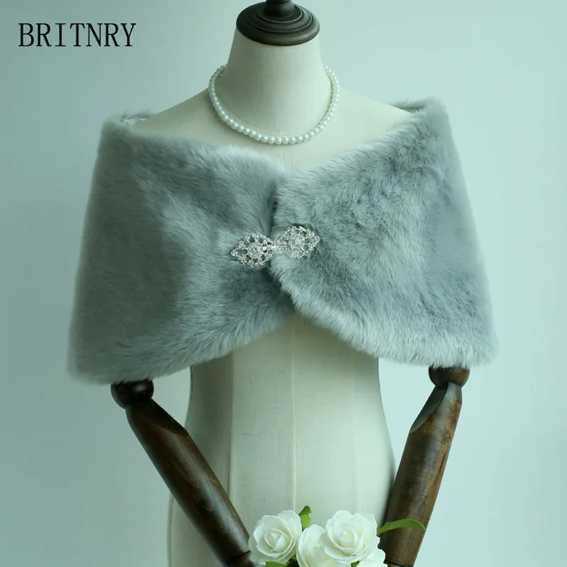

BRITNRY 2018 Women Bolero Elegant Faux Fur Shawl Ribbon Ivory Black Cape Real Photos Cheap Shrugs for Women