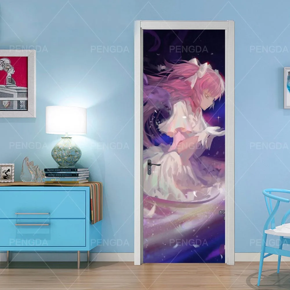 3d наклейка на дверь самоклеящаяся обновленная аниме девушка домашнее украшение