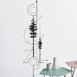 Геометрическая наклейка из сосновой древесины и стрел-технический рисунок, Виниловая наклейка, геометрическое искусство на стену, Современное украшение на стену для дома LR34