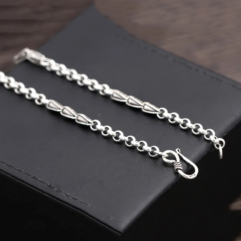 Мужское и женское длинное ожерелье из 100% настоящего серебра 925 пробы винтажная