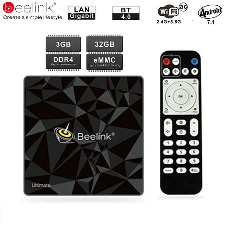 Хит! Beelink GT1-A/GT1 Ultimate Android 7,1 ТВ приставка Amlogic S912 Восьмиядерный 3 ГБ+ 32 ГБ Bluetooth 4,0 FHD 4K телеприставка медиаплеер