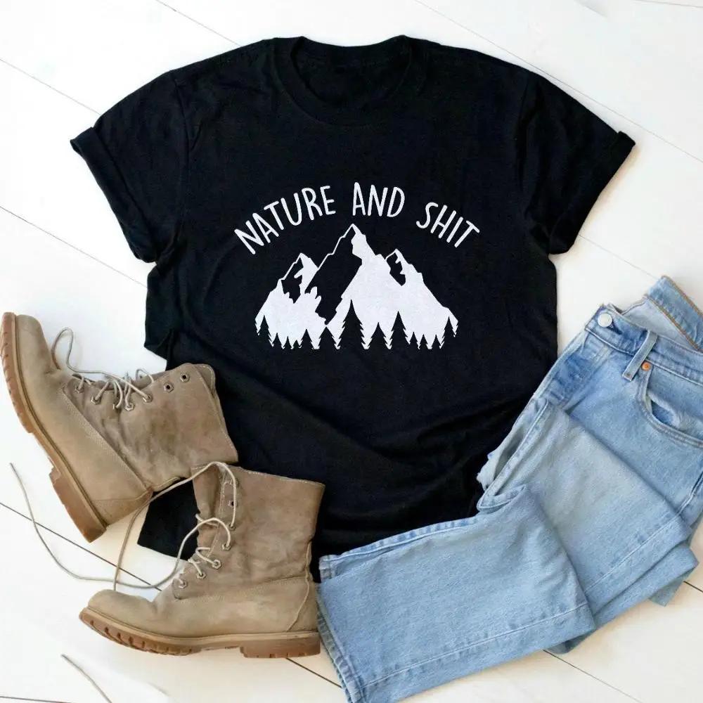 Женская футболка с изображением природы и горы Повседневная хлопковая