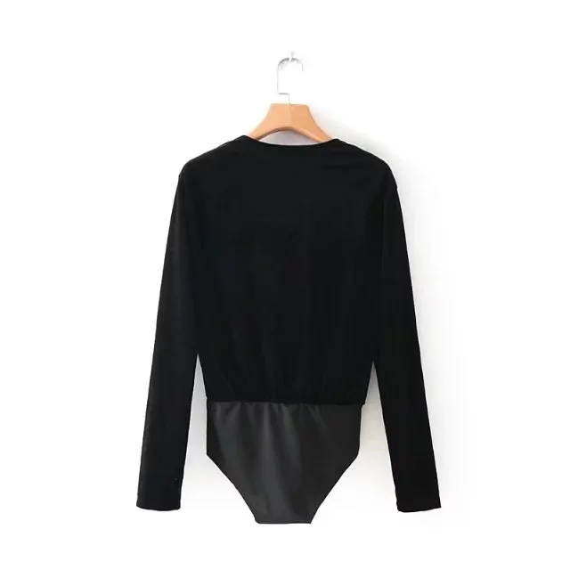 Женское однотонное боди для фитнеса комбинезоны большого размера с длинным