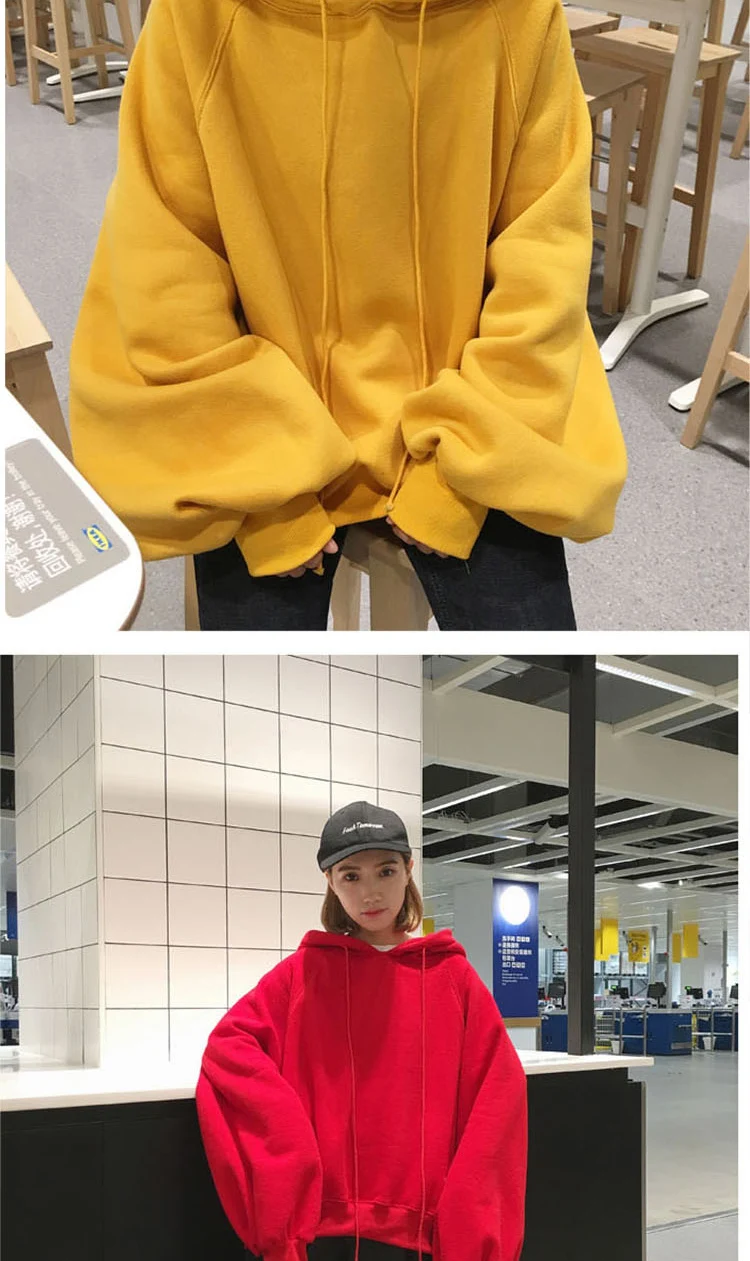 Модный пуловер с капюшоном, Женская толстовка,, корейский стиль, Ulzzang, Harajuku, однотонный бархат, с капюшоном, толстовки, женские, повседневные толстовки