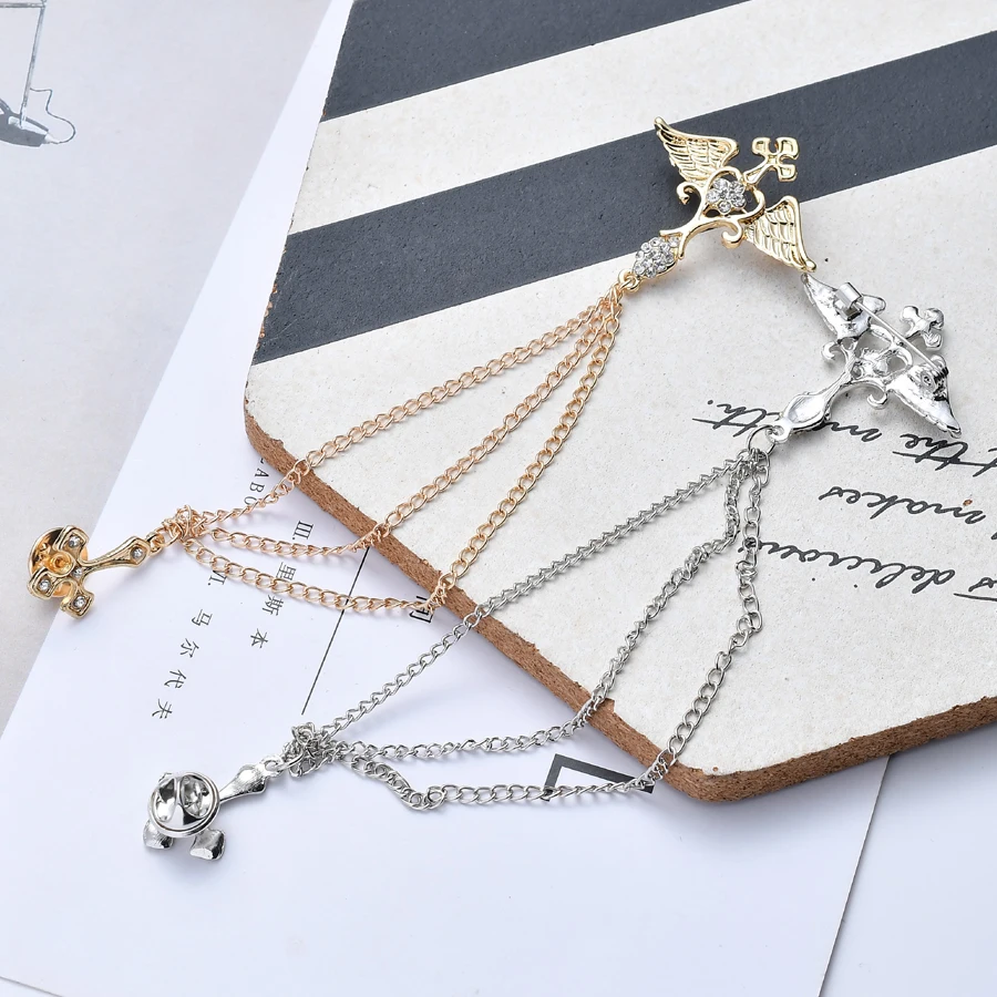 Lovely Angel Wing Cross Brooch Pins Men's Badge Fashion Jewelry Ethnic Golden Silver color Tassel Brooches for Women Accessories |