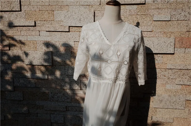 Элегантная Белая Кружевная туника женское летнее пляжное платье Robe de plage Sarong размера плюс купальный костюм накидка длинная кафтан Купальная юбка# Q610