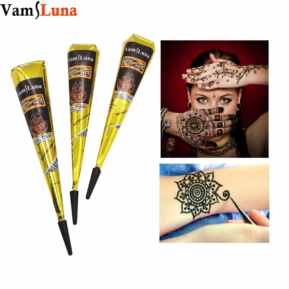 3 шт. Чёрная хна в конусах для мехенди - тату временные | Красота и здоровье