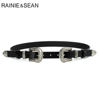 rainie sean double buckle leather belt black two buckle belts for women real leather vintage designer brand female waist belt