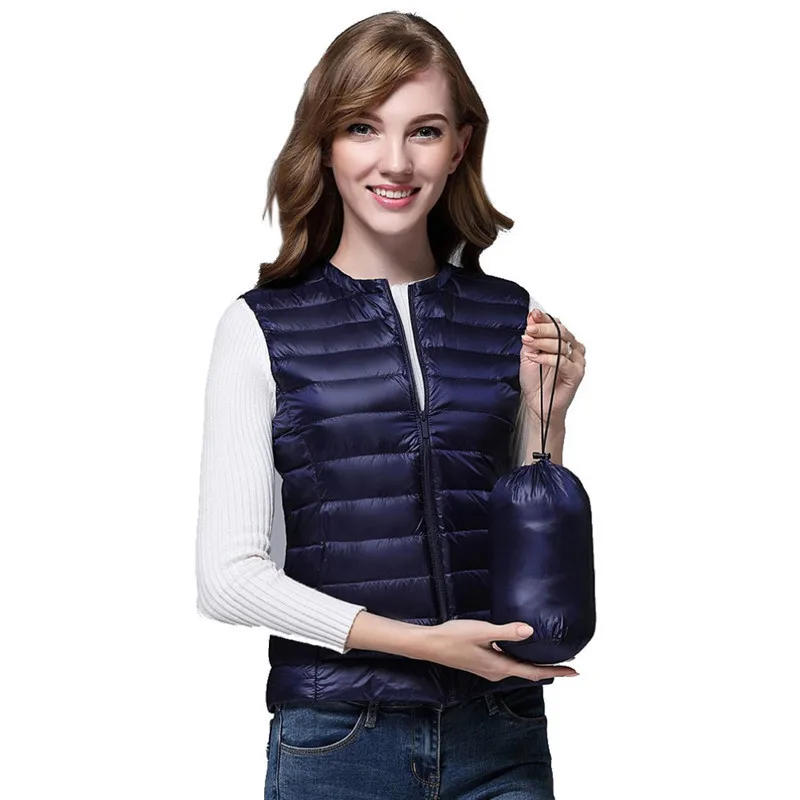 Осенне-зимний женский жилет куртка без рукавов Ультралегкая белая теплая тонкая
