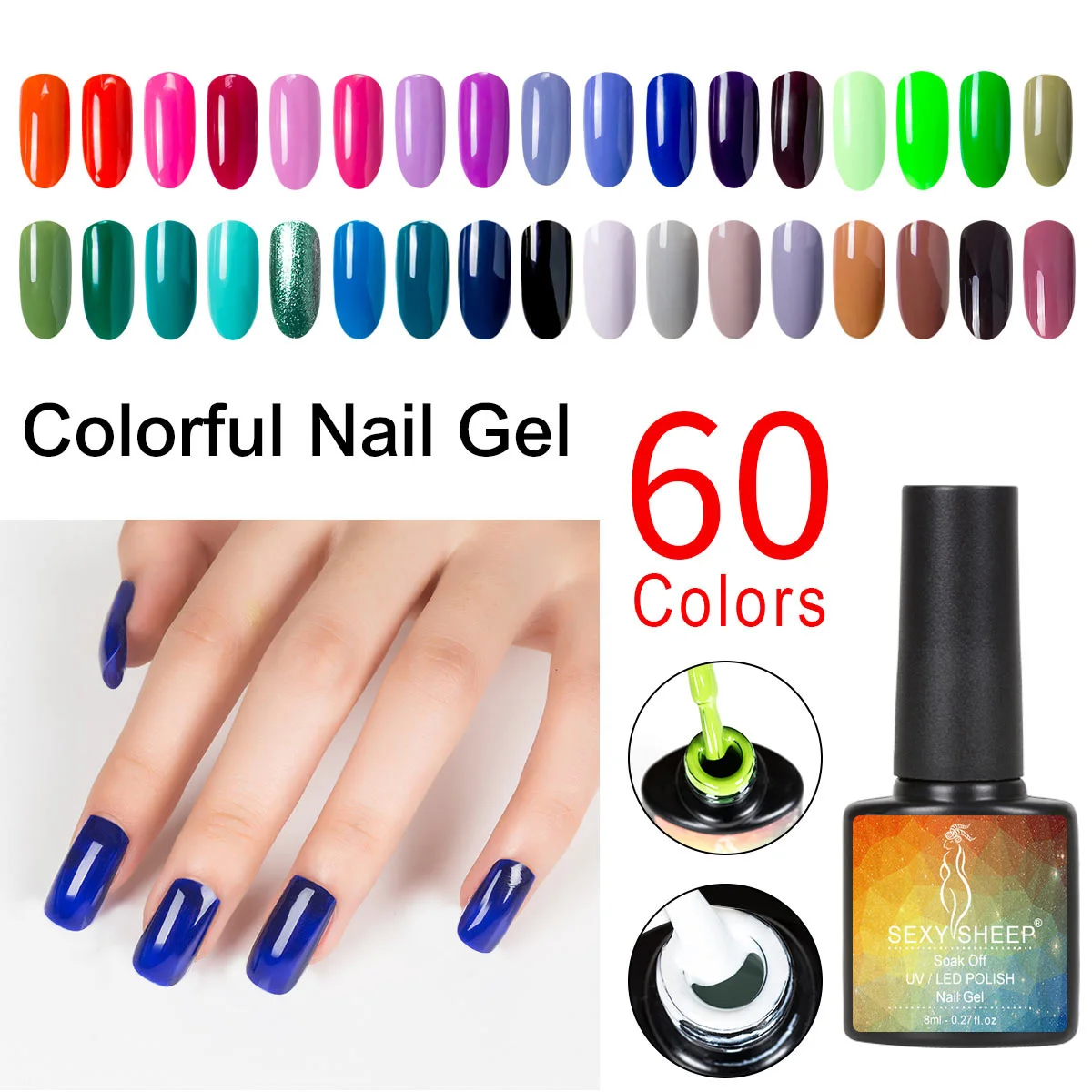 8ML Gel Nail Polish Colorful UV Gel Soak Off Gel Polish Semi-Permanent Varnish Red Black Gray Green Nail Color Manicure Nail Art