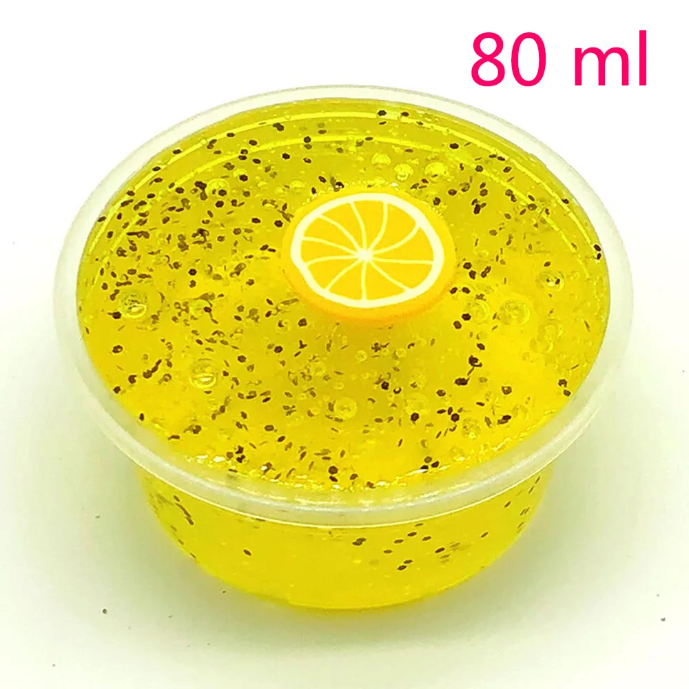 80ml yellow 60 мл 80 мл DIY прозрачный слизи игрушки цвета фрукты сквиши грязи слизи шпатлевка Ароматические стресс антистресс шпатлевка глиняная шламовая игрушка - Цвет: 80ml yellow