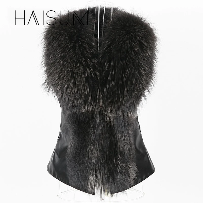

2018 Sale Haisum Womens Spring Autumn Setcion Pu Leather Faux Fox Fur Vests Plus Size Casual Waistcoats Sleeveless Jackets Hn96