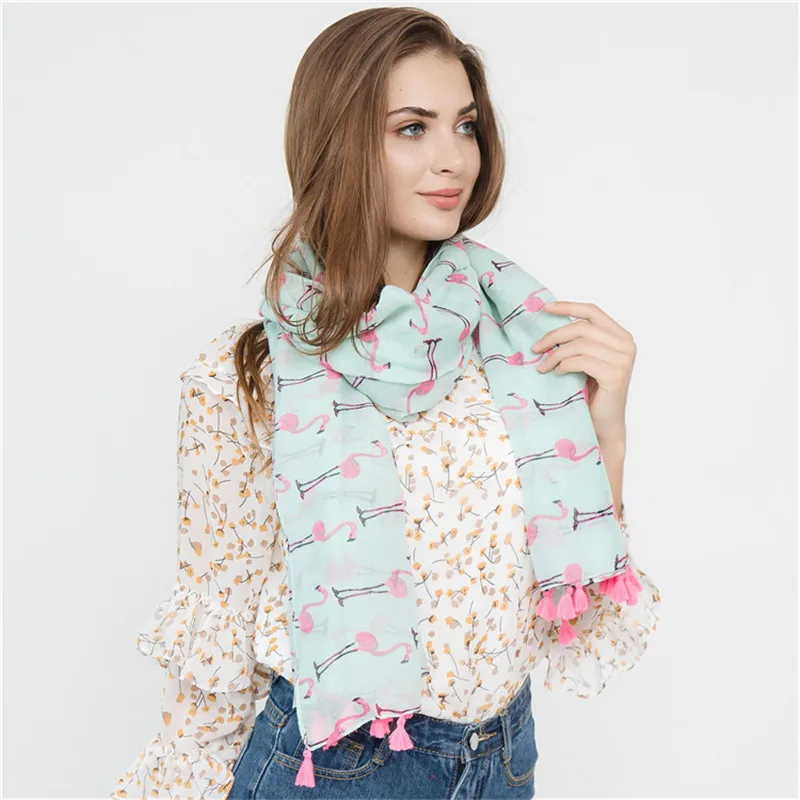 2018 Women Spring Autumn Printed Scarf New Flamingo Pattern Shawl Fashion Travel Tassel Cotton Linen Scarves For Girls | Аксессуары для
