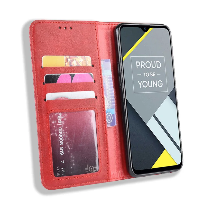 Роскошный тонкий кожаный чехол-книжка в стиле ретро на магните для OPPO Realme C2/A1K Чехол-книжка с бумажником и подставкой для карт мягкий чехол Сумки для мобильных телефонов