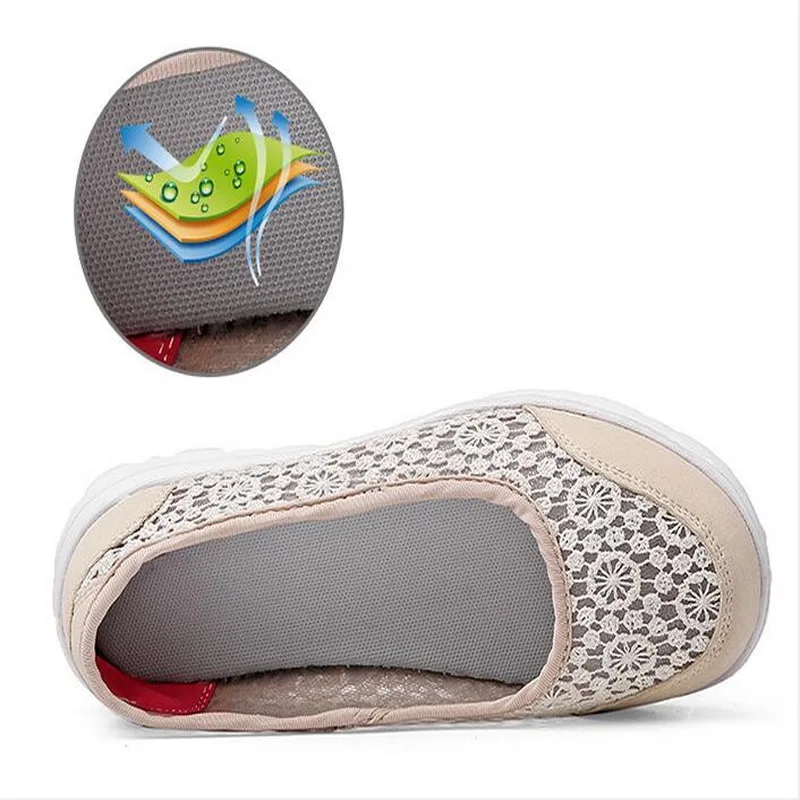 RUSHIMAN 2021 Spring Summer Women Flats Shoes lightweight Comfortable Leisure Lace Mesh Shoes Female Slip On Loafers