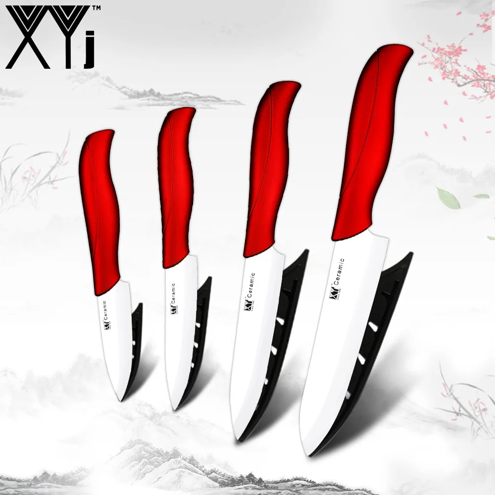 Red H White Blade XYj Горячая цена Керамический кухонный нож набор 4 шт. набор шеф-повара кухонный нож супер острый Цирконий лезвие ABS+ TPR ручка нож - Цвет: Red H White Blade