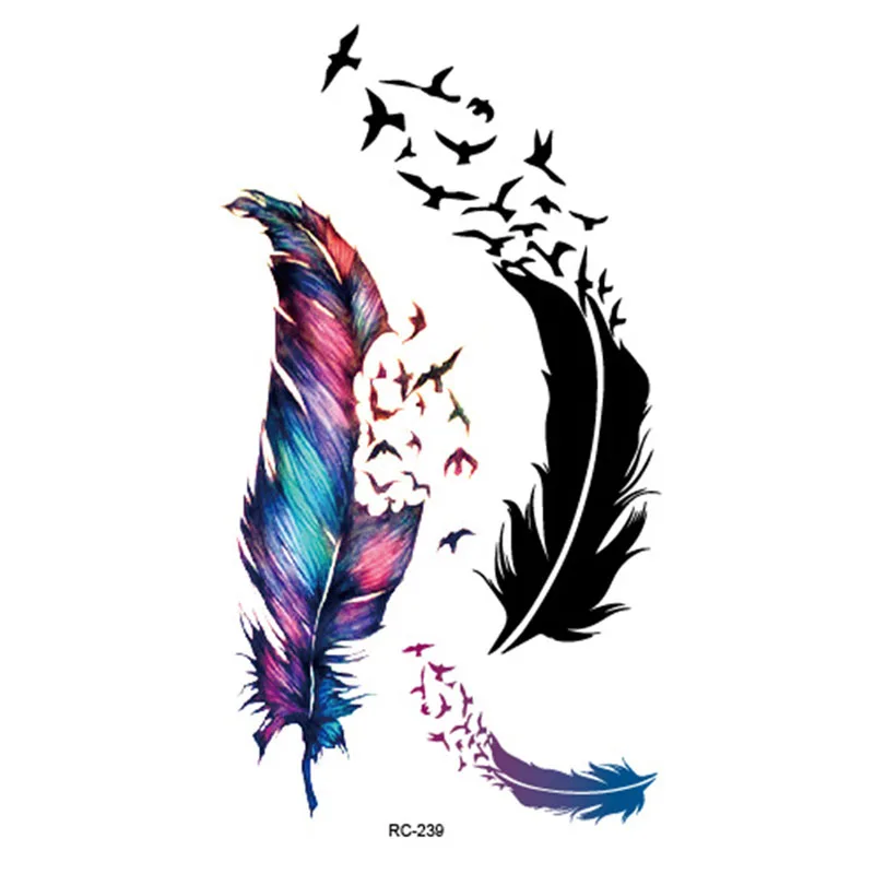 

harajuku waterproof temporary tattoos for lady women Beautiful 3d colours feather design tattoo sticker Free Shipping RC2239