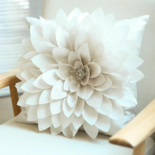 ivory flower 3D Ручная работа алмазная круглая подушка, домашний декор белый цвет слоновой кости Розовый Цветы Чехол для подушки 35x35 см с наполнением - Цвет: ivory flower