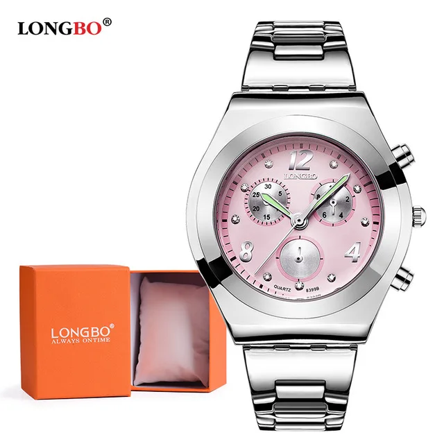Pink big box Популярный Бренд, Роскошные Женские Часы LONGBO, Милые Розовые Для Девушек, Элегантные Дамские, Циферблат, Водонепроницаемые Кварцевые Часы, Relogio Feminino 8399 - Цвет: Pink big box