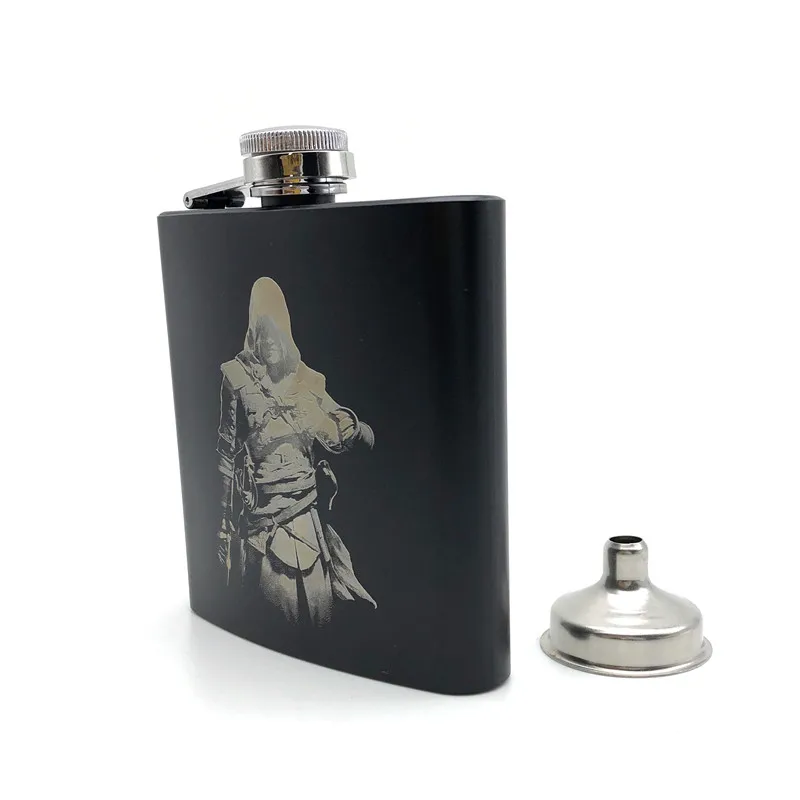 Черная фляжка Assassin 6 унций персонализированная из нержавеющей стали для спирта