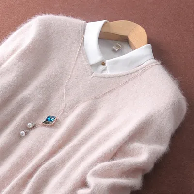 Beige Новинка, осень и зима, Модный женский сексуальный бархатный вязаный Однотонный свитер с v-образным вырезом, пальто, рубашка, вязаный кашемировый свитер - Цвет: Beige