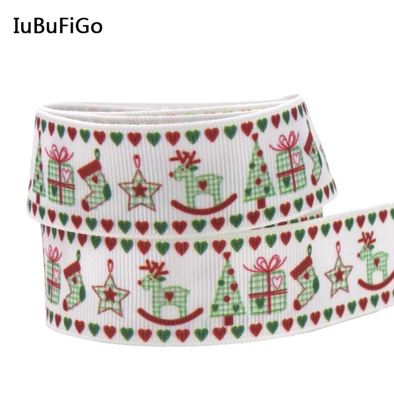 

[IuBuFiGo] Рождественская лента 7/8 дюйма, корсажная лента с принтом, банты для волос «сделай сам», белые ленты ручной работы 22 мм, 10 ярдов