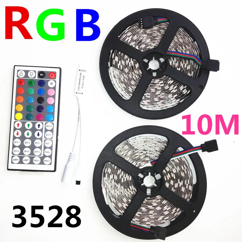 

Светодиодная лента RGB, 10 м, 5 м, комплект 5050 3528 с ИК-пультом дистанционного управления, 12 В постоянного тока, 60 светодиодов/м, не водонепроницае...