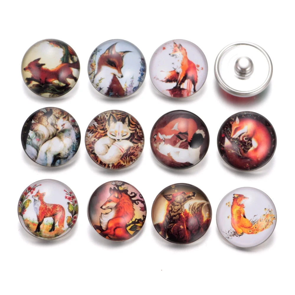 12 шт./лот Подвески в виде милой лисы 18 мм Стеклянная кнопка для самостоятельного
