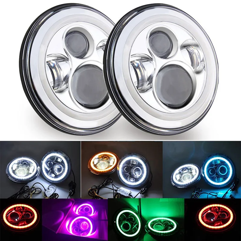 For Jeep Wrangler Headlights 7 Inch Round LED Headlight Conversion Kit DRL Light Assembly for JK TJ FJ Hummer Trucks headlamp | Автомобили