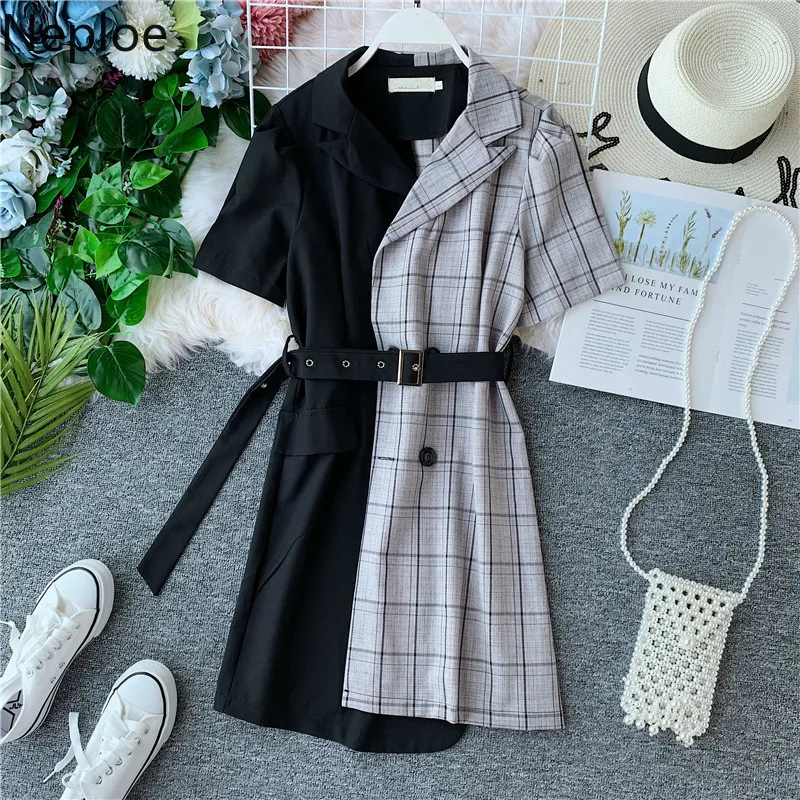 Neploe модное Асимметричное мини платье для женщин 2020 клетчатый принт Высокая талия