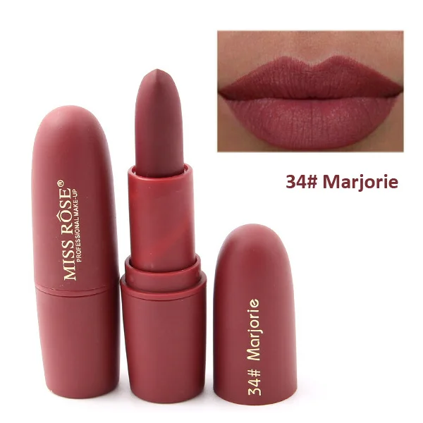 Missrose Новая мода Цвет Красота красный Средства ухода за губами Батон бархат Matte Lip stick Водонепроницаемый Макияж пигмент коричневый Nude Matte Губная помада - Цвет: 34 Marjorie