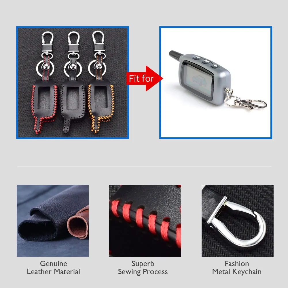ATOBABI A9 Genuine Leather Key Case Remote Controller Keychain Holder Skin For Two Way Car Alarm StarLine A6 A8 LCD Cover |