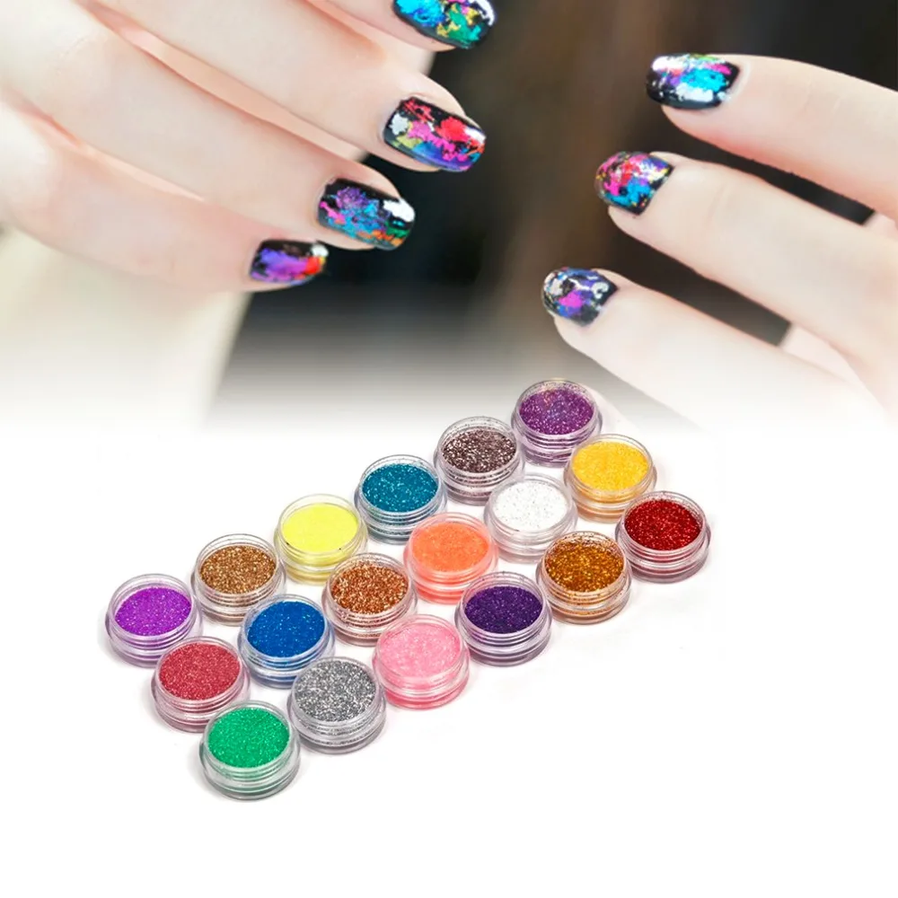 

18 colors/lot Nail Art Glitter Powder Dust For UV GEL Acrylic Powder Decoration women Nails Art DIY Tip Decoration Glitters
