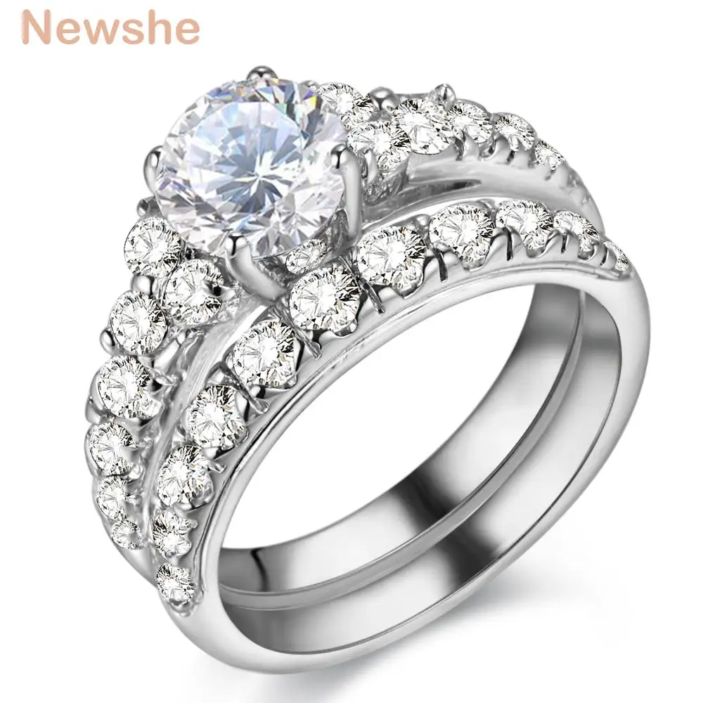 Newshe 3 5 Ct Круглый Белый AAA CZ чисто 925 Серебряная свадьба Обручение кольцо свадебный