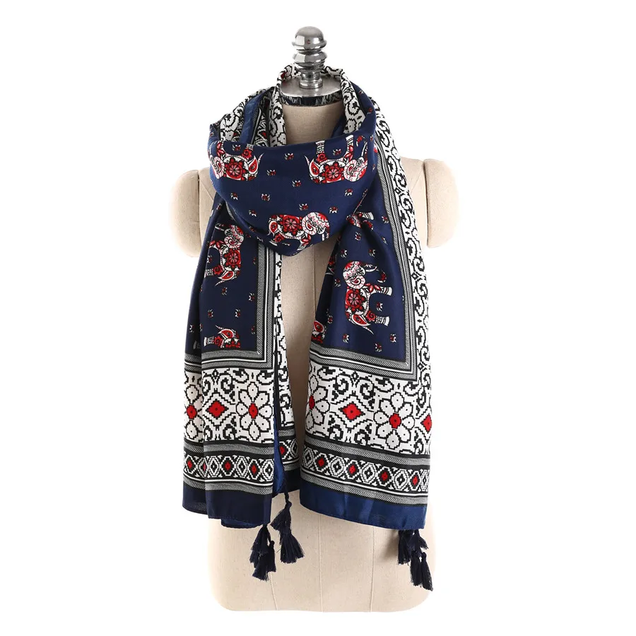Elephant design party with a multi-purpose cotton and hemp tassel scarf | Аксессуары для одежды