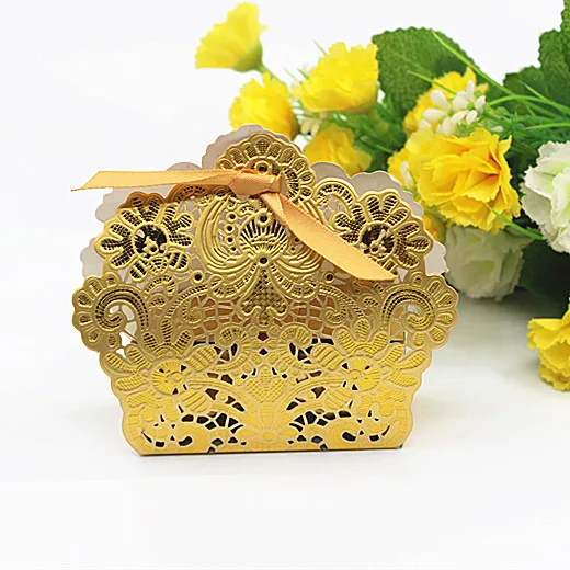 20 X коробка для свадебных конфет с лазерной резкой темно