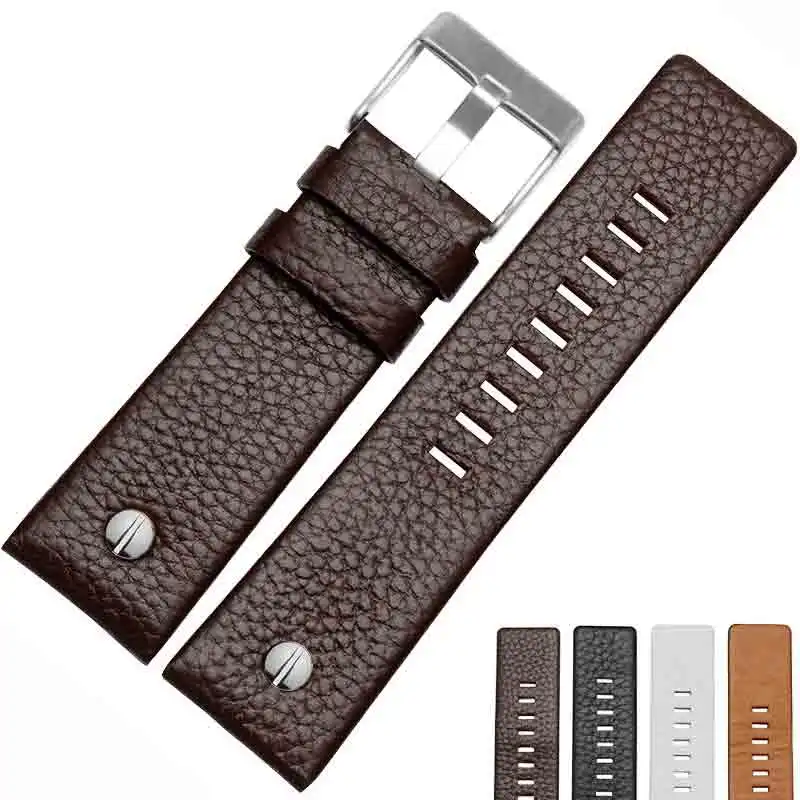 Brown silver buckle Новая мода кожаный ремешок для часов с часы на заклепках ремень браслет для дизель DZ7313 DZ7333 7322 7257 4318 7348 7334 Замена - Цвет ремешка: Brown silver buckle