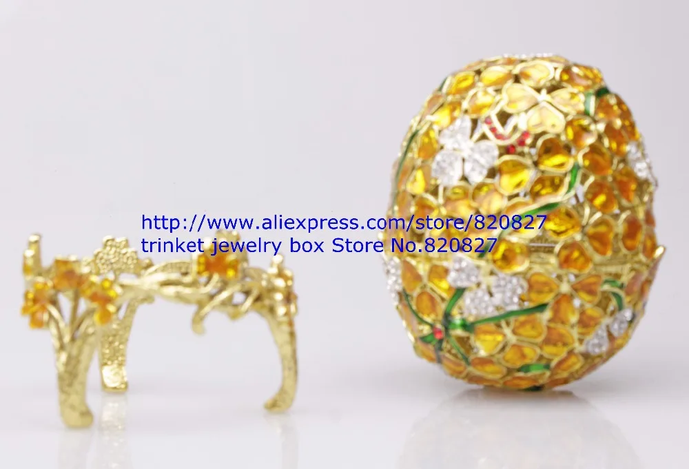 Faberge Egg Box Platinum Colored Czech Crystals, Silver with Stand Figurine Trinket Pill Jewelry Box Floral Flowers Trinket Egg