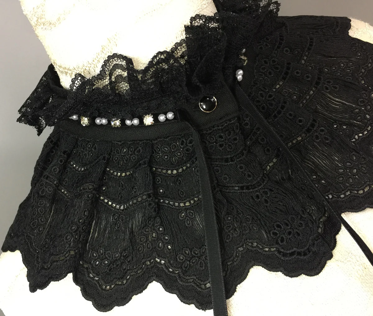 Летний Мини хлопковый кружевной воротник шаль с жемчужной пряжкой съемный