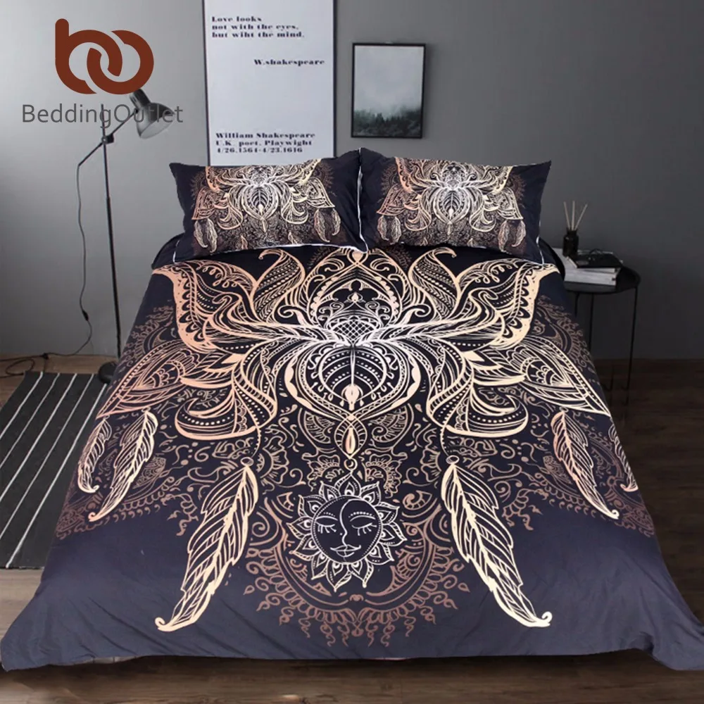 Постельные принадлежности Outlet Lotus, Комплект постельного белья, Королевский размер, цветочный богемный пододеяльник, с принтом от солнца, Boho, комплект постельного белья King Black, разные размеры, s покрывала