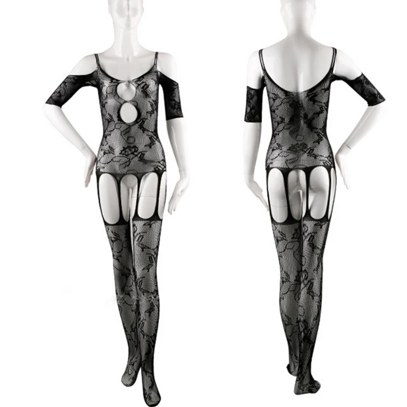 Сексуальное латексное Фетиш ажурное Кружевное боди с открытой промежностью Babydoll