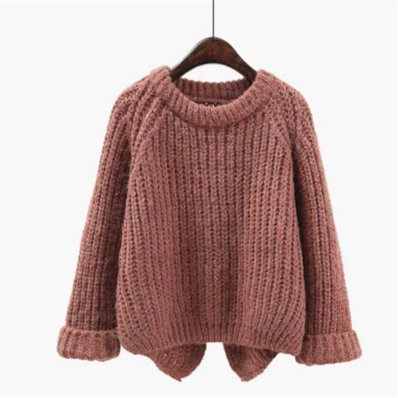 WKOUD Candy Colors Back Split Sweaters WomenBatwing Sleeve Knitted Pullovers Wide Needles Knitwear Jumper Streetwear M8196 | Женская