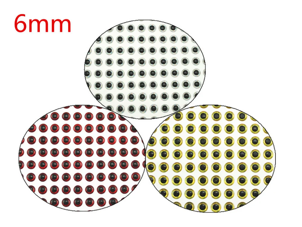 

500 шт * 6 мм, серебряный, красный, черный 3D голографическая приманка для рыбалки, мушек материалы, джиг, мягкие приманки для приманки