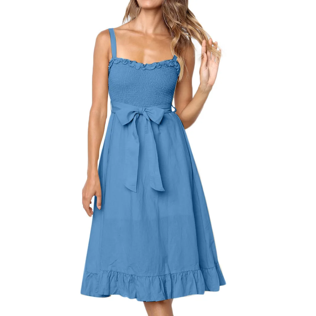 Женский пляжный сарафан Boho длинное платье на тонких бретельках с принтом и