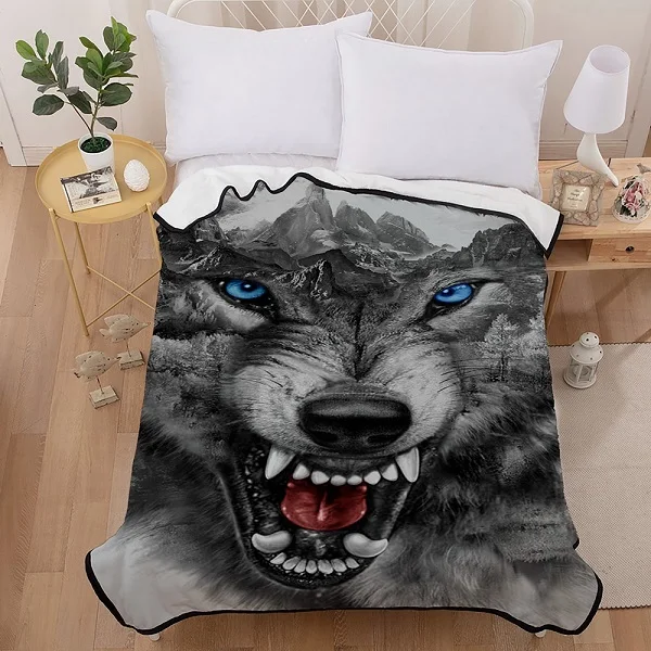 Wolf-Black Одеяло для мальчиков, 3D цифровое, черное/серое, с принтом волка, с зубами акулы, для подростков, Флисовое одеяло, черное, шерпа, одеяло для детей, взрослых, 150x200 см - Цвет: Wolf-Black