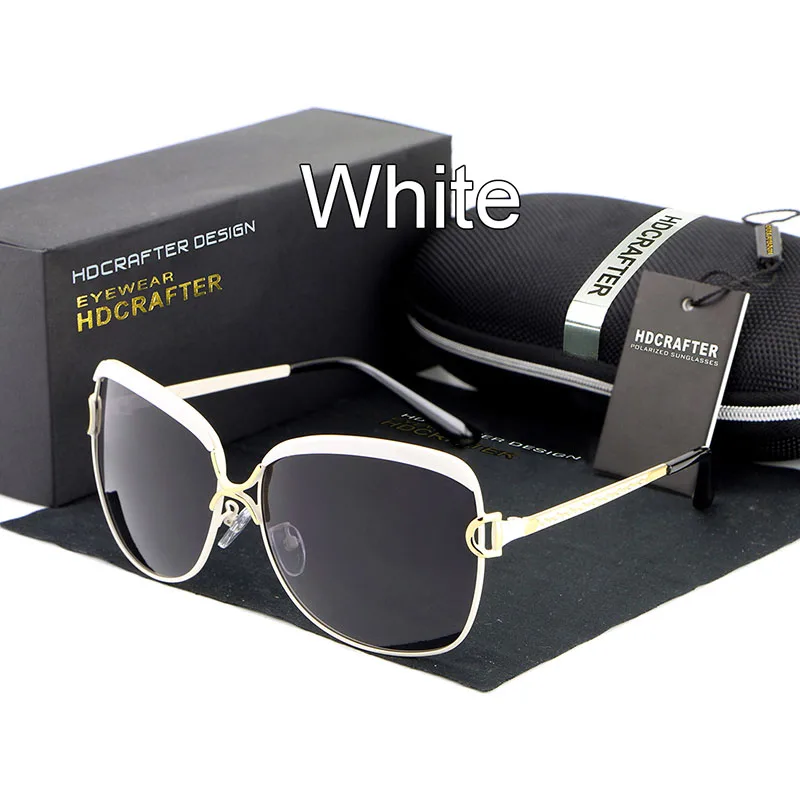 White HDCRAFTER, поляризационные солнцезащитные очки для женщин, фирменный дизайн, женские ретро негабаритные солнцезащитные очки для женщин oculos de sol feminino - Цвет линз: White
