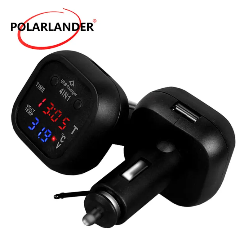 12V 24V светодиодный цифровой Авто 4 в 1 телефонный термометр Напряжение детектор